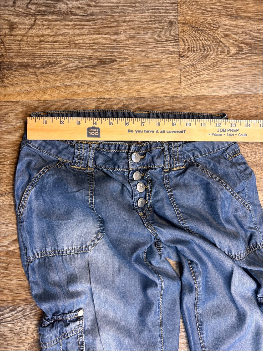 Harmony + Havoc Chambray Cargo Jogger Pants Size 7 Blue Lightweight Utility Boho - Picture 5 of 6
